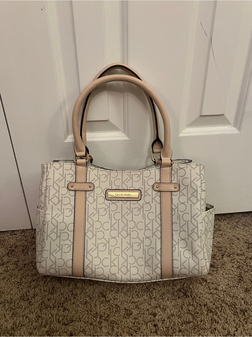 Calvin Klein Cream and Tan Signature Tote